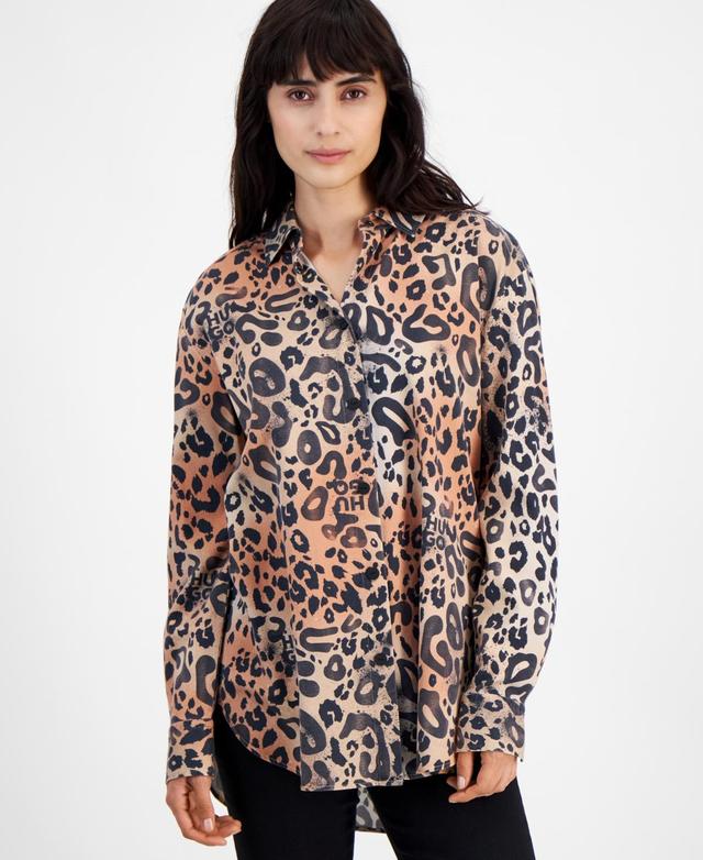 Hugo Womens The Boyfriend Leopard-Print Shirt Product Image