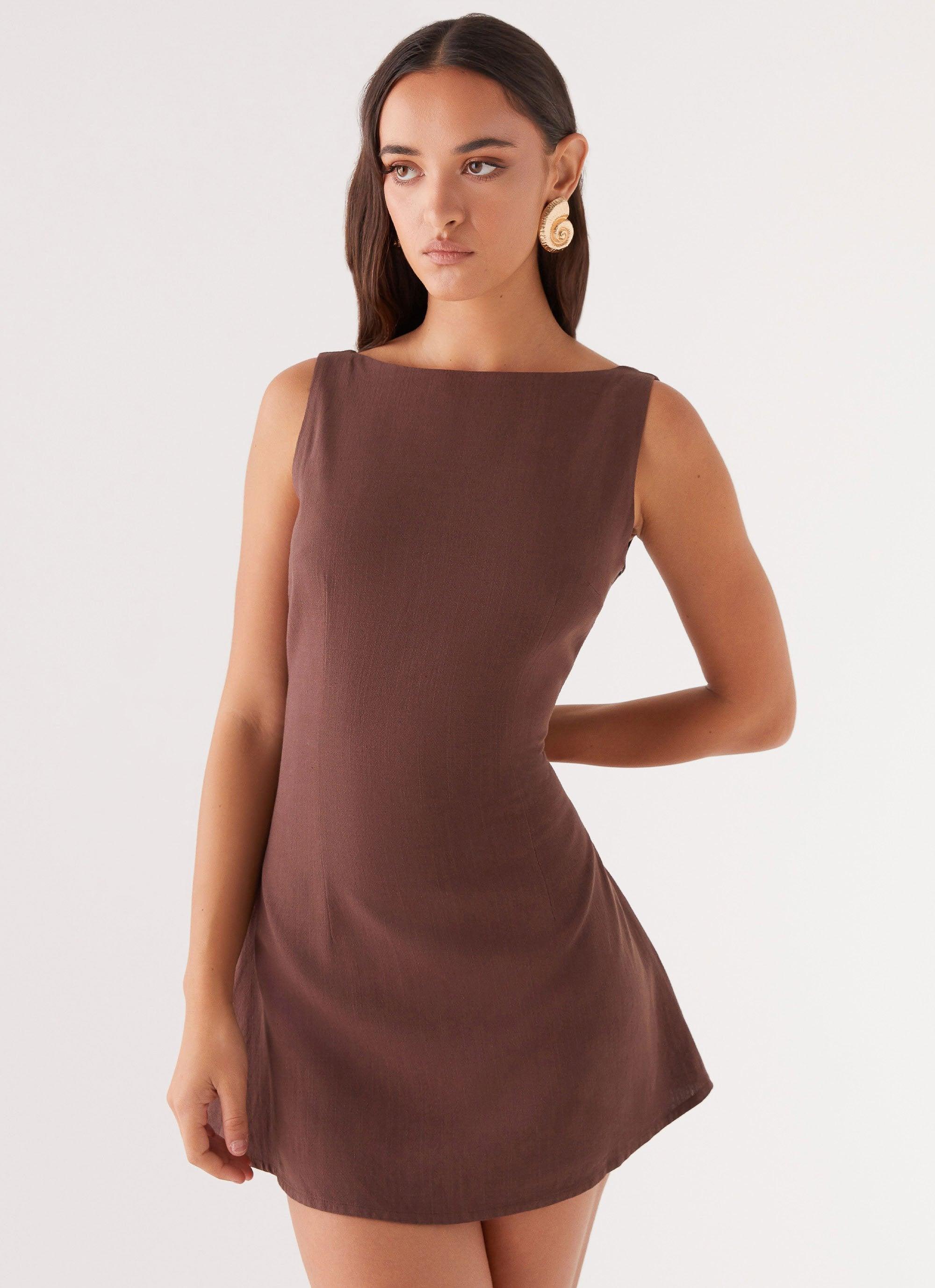 Drunk In Love Linen Mini Dress - Chocolate Product Image