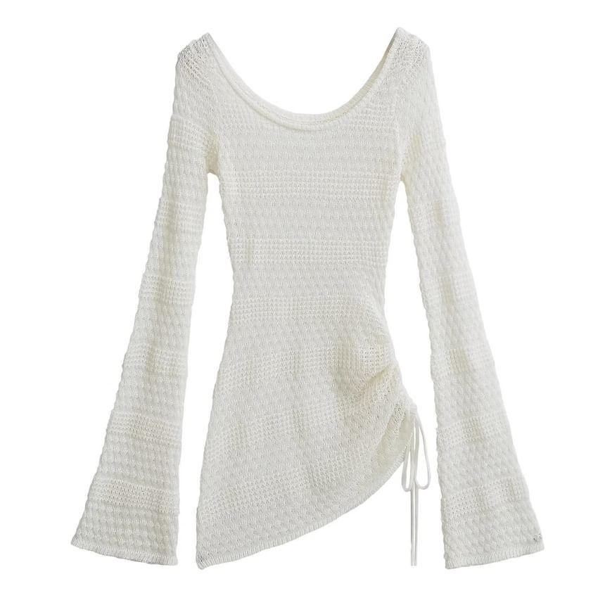 Long-Sleeve Off Shoulder Plain Knit Top Product Image