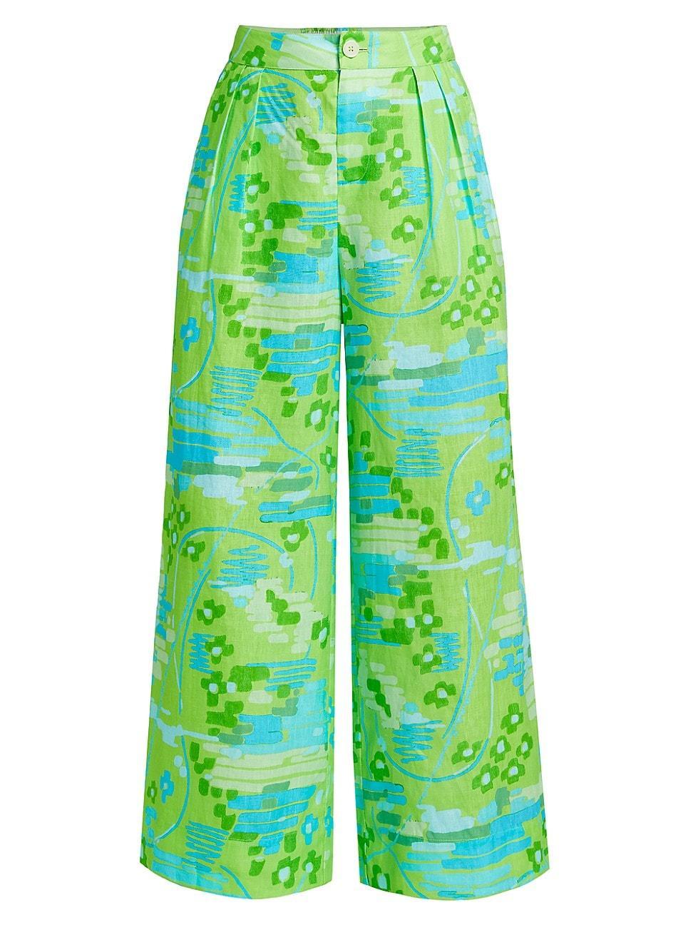 Womens Campbell Patterned Linen Wide-Leg Pants Product Image