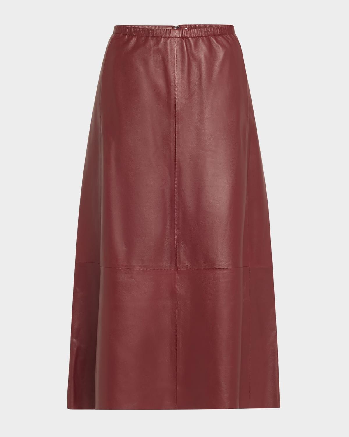 Lambskin Leather Gathered Midi Skirt product image