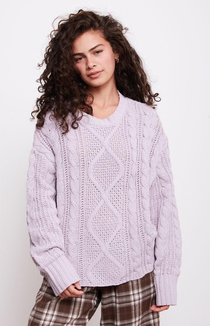 Womens Violet Cable Knit Boxy Sweater Product Image