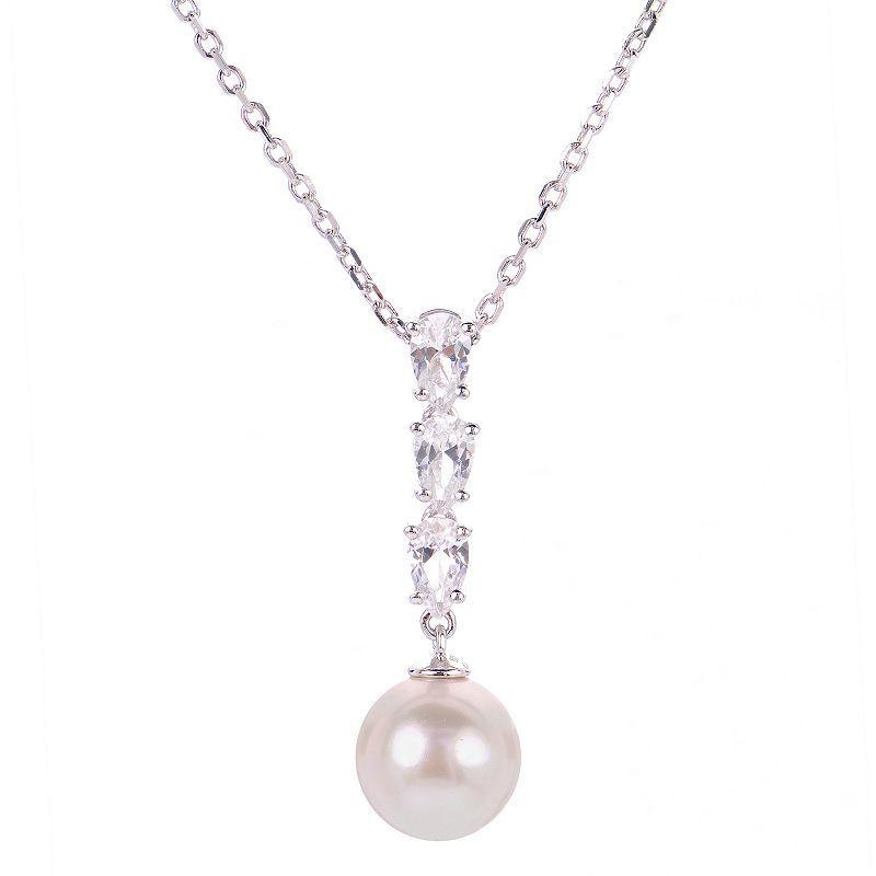 PearLustre by Imperial Sterling Silver Freshwater Cultured Pearl & Lab-Created White Sapphire Necklace, Womens Product Image