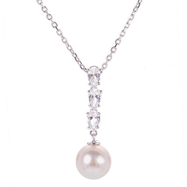 PearLustre by Imperial Sterling Silver Freshwater Cultured Pearl & Lab-Created White Sapphire Necklace, Womens Product Image