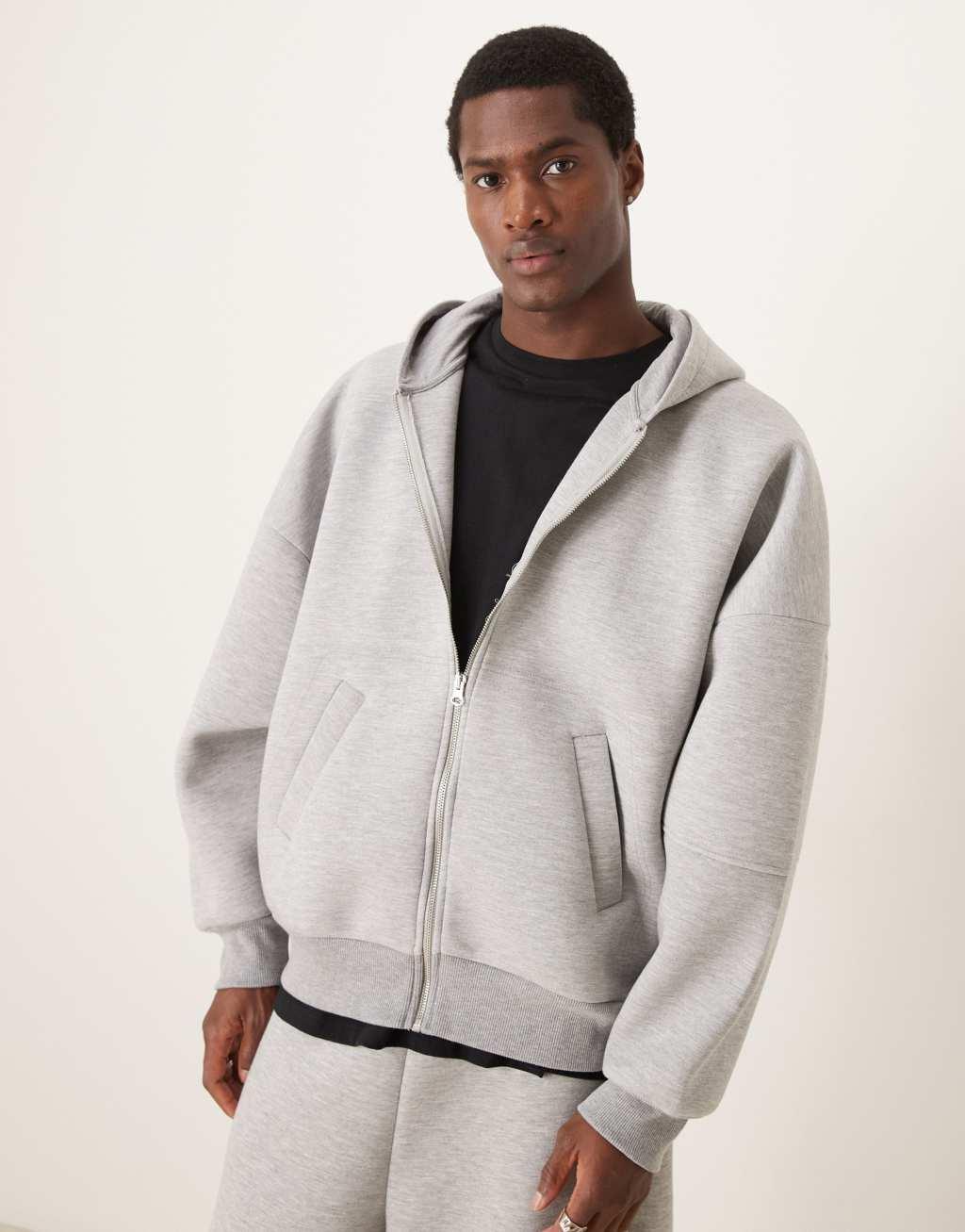 ASOS DESIGN scuba extreme oversized zip through hoodie with sleeve panels in gray heather Product Image