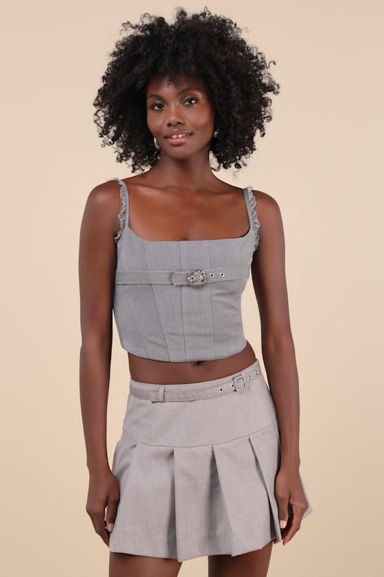 Perfect Bustier Ever Grey Ruffled Buckle Lace-Up Bustier Top Product Image