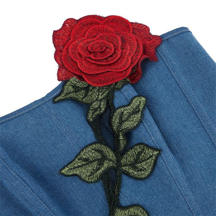 Rose Applique Denim Bustier Top Product Image