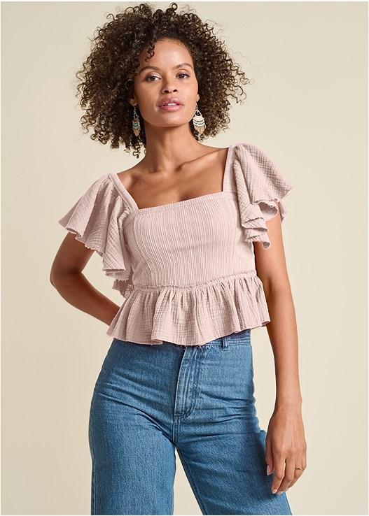 Raw Edge Peplum Crop Top Product Image