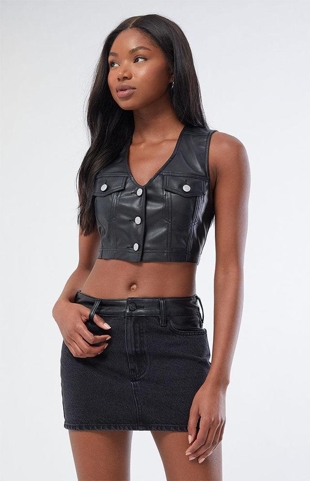 PacSun Womens Faux Leather Mixed Mid Rise Skirt Product Image