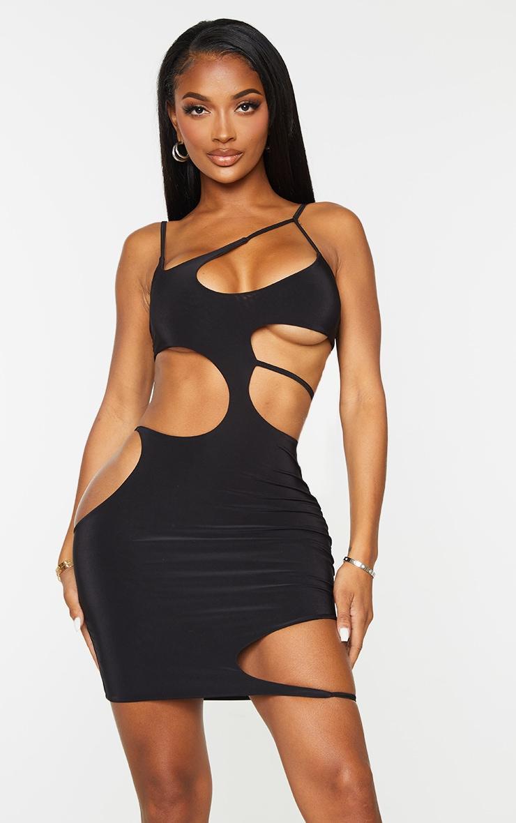 Shape Black Slinky Cut Out Strap Detail Bodycon Dress Product Image