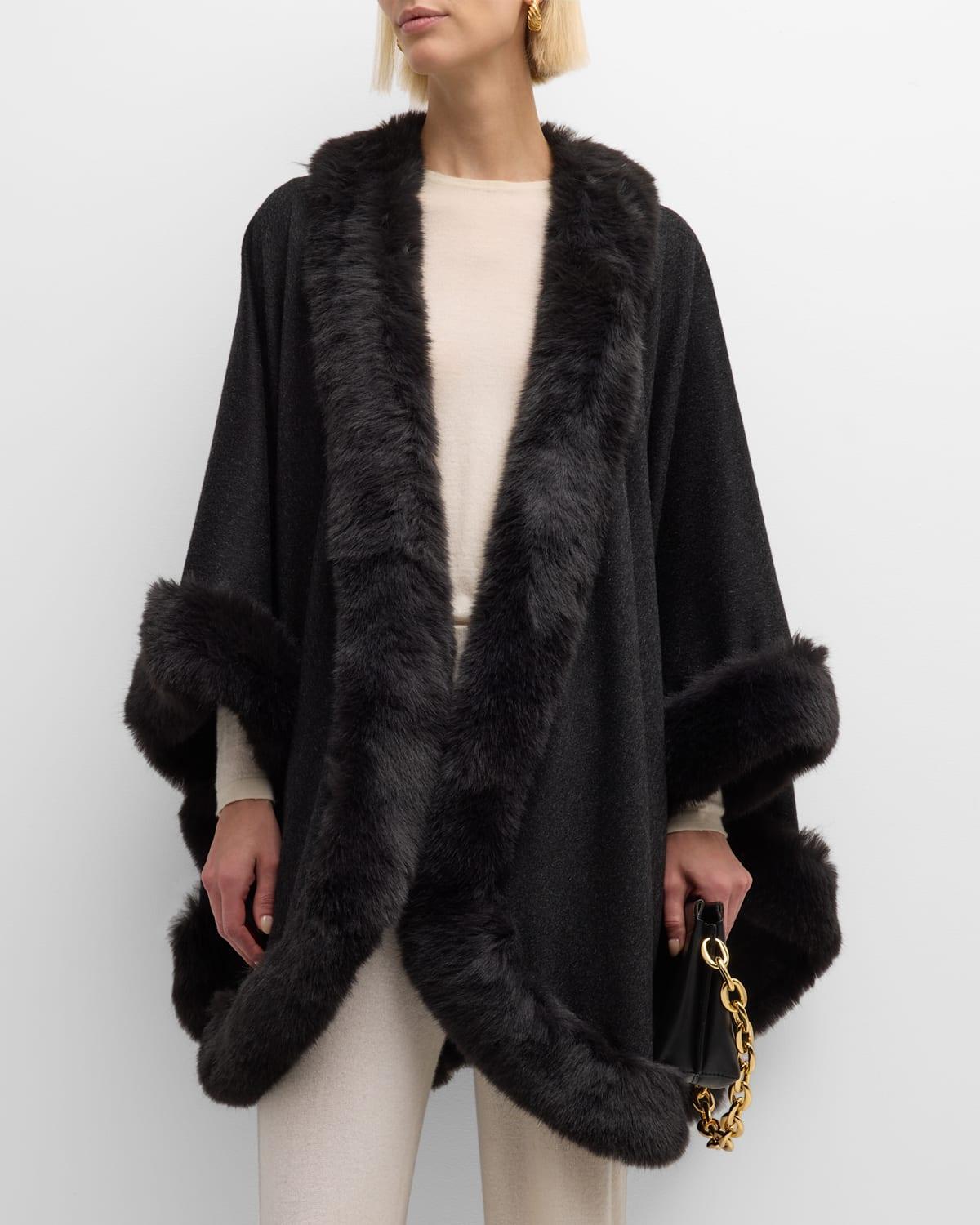 Sofia Cashmere Faux Fur Trim Cashmere Cape Product Image