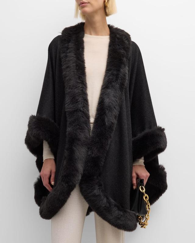 Cashmere Cape With Faux Fur Trim Product Image