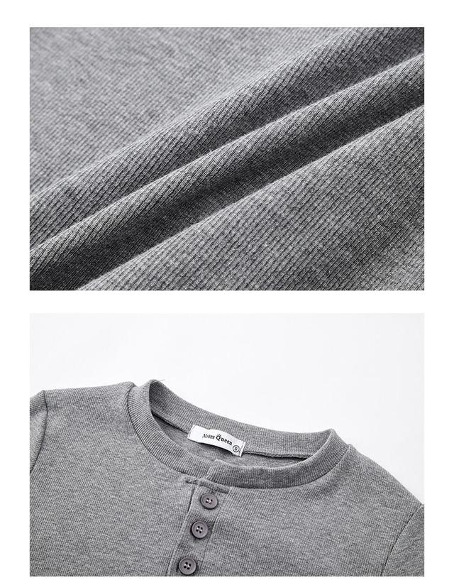 Long-Sleeve Henley Plain T-Shirt Product Image