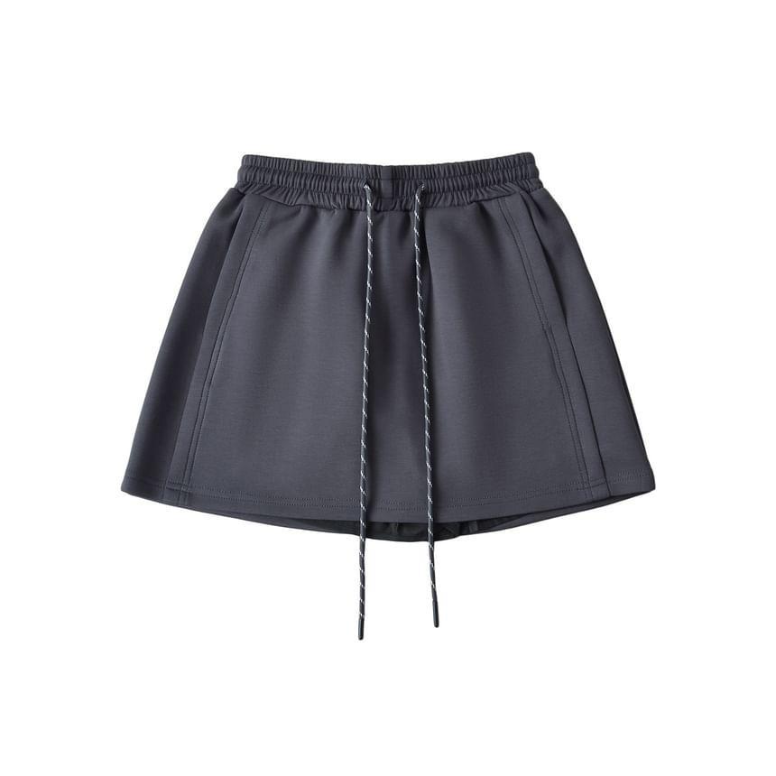 Drawstring Waist Plain Mini A-Line Skirt Product Image