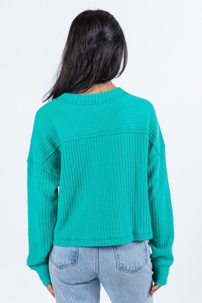 Living Right Seafoam Ribbed V-Neck Knit Top FINAL SALE Product Image