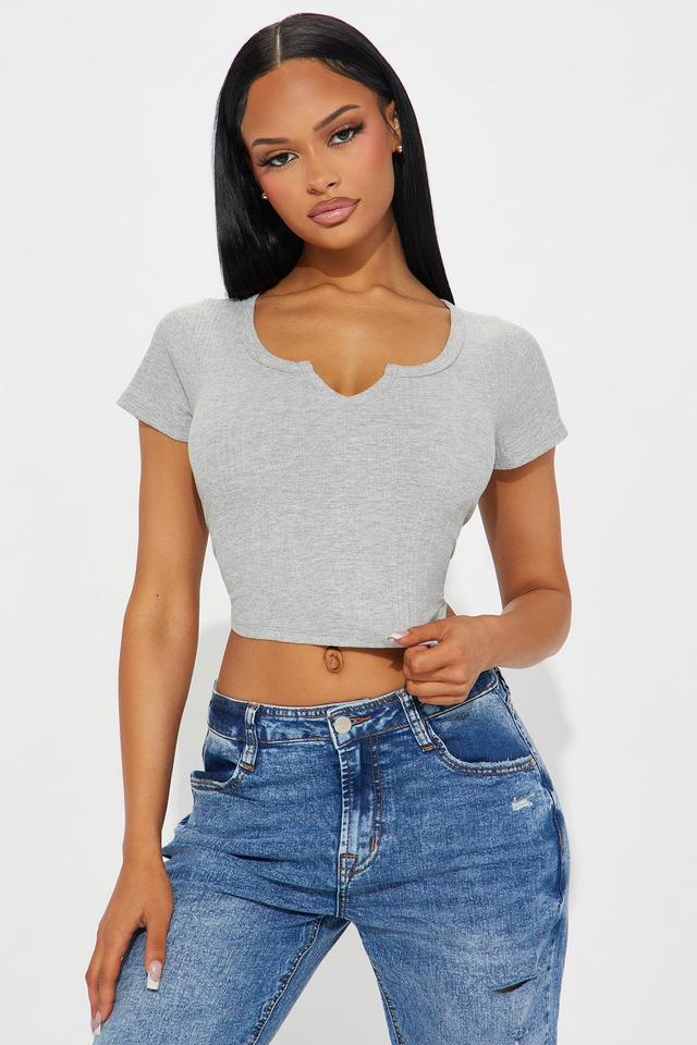 Bailey Ribbed Notched Top - HeatherGrey Product Image