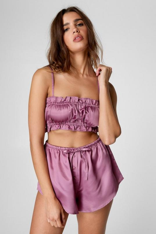 Satin Ruffle Short Pajama Set Product Image