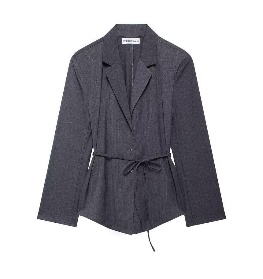 Notch Lapel Pinstriped Single Breasted Blazer / V-Neck Button Vest / Mid Waist Wide Leg Suit Pants Product Image