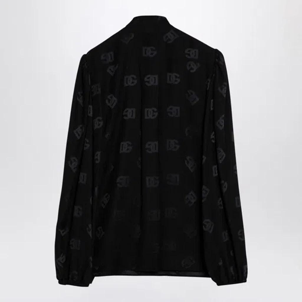 DOLCE & GABBANA Dolce&gabbana Black Jacquard Silk Satin Shirt With Logo Women Product Image