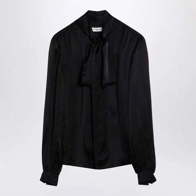 Women's Silk Shirt With Bow At Neck In Black Product Image