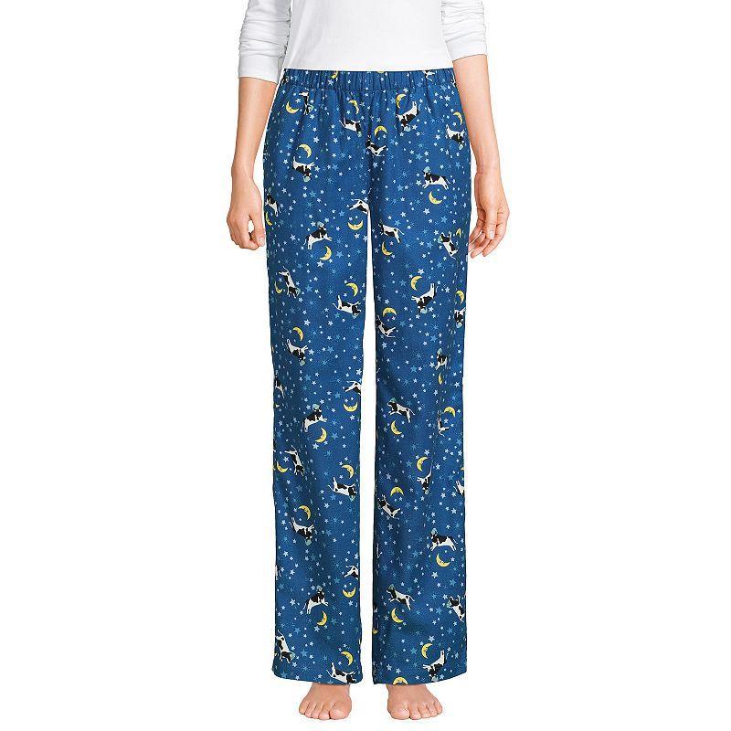 Petite Lands End Womens Flannel Pajama Pants Deep Blue Pups Product Image