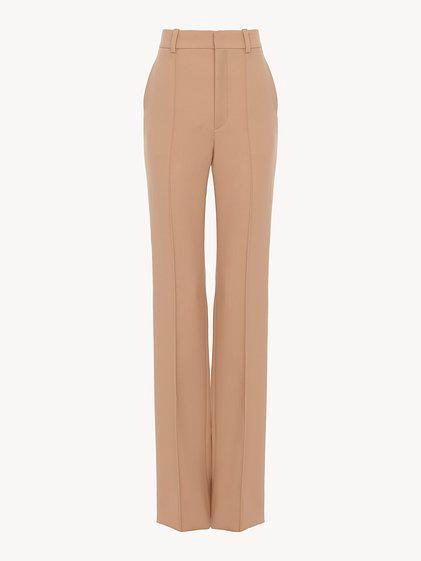 High-waisted straight pants in wool grain de poudre Product Image