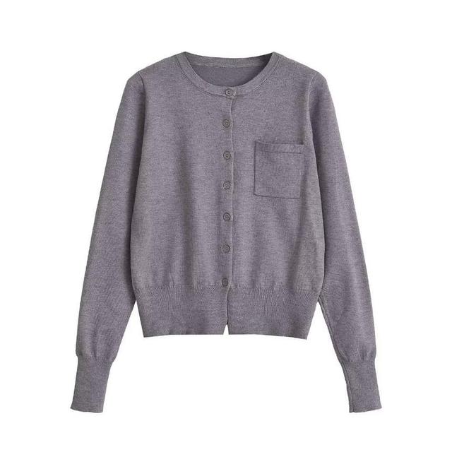 Crew Neck Plain Cardigan Product Image