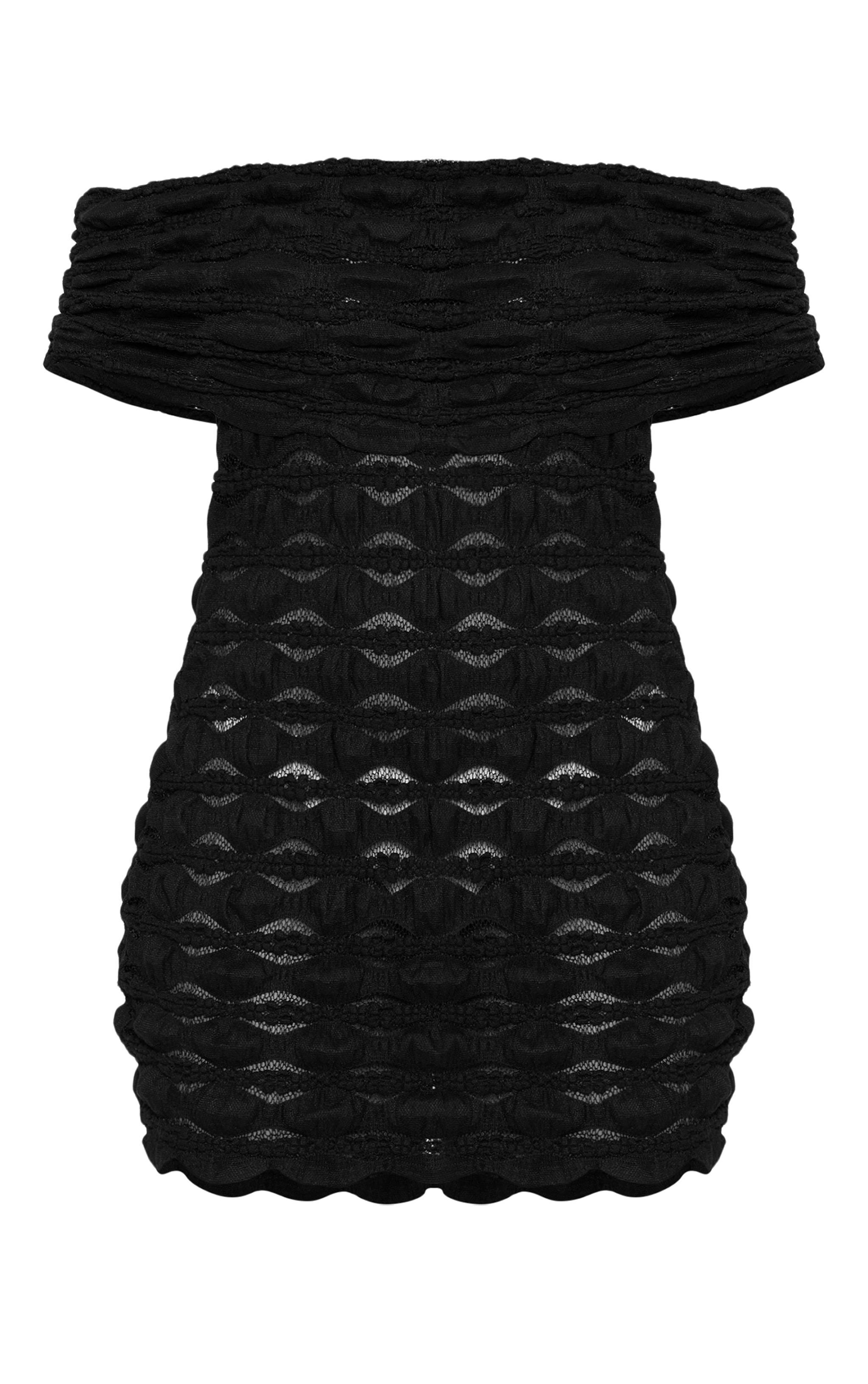 Black Textured Bubble Jersey Bardot Bodycon Dress Product Image