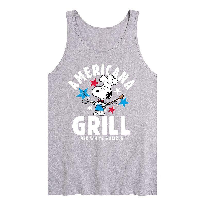 Mens Peanuts Americana Grill Tank Top Athletic Grey Product Image