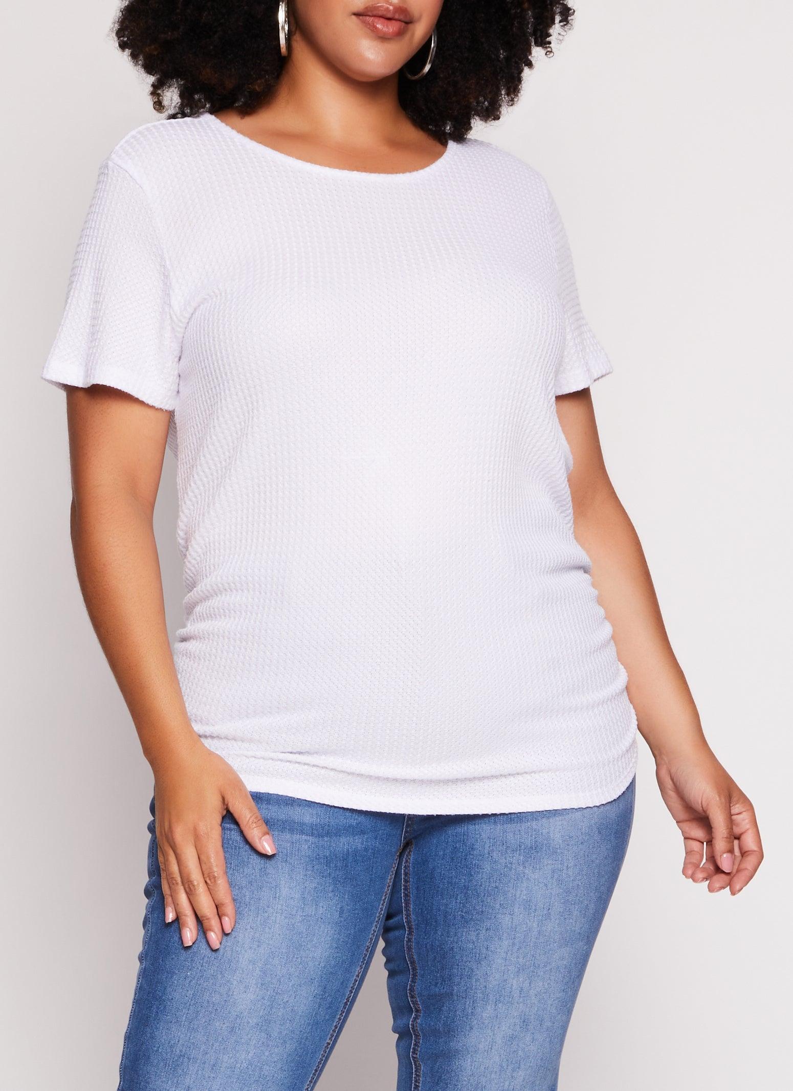 Womens Plus Size Waffle Knit Crew Neck Ruched Tee product image