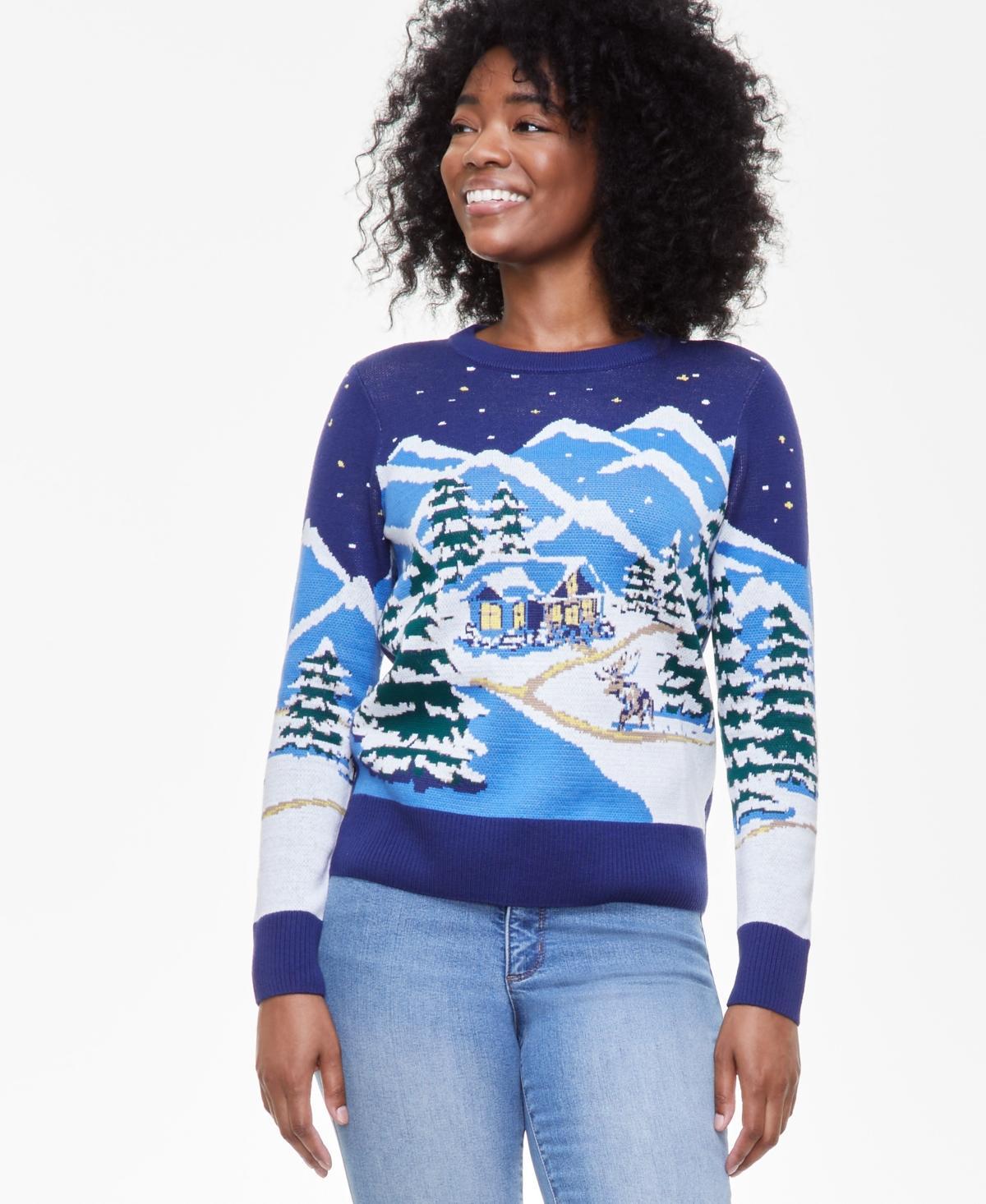 Charter Club Womens Holiday Lane Snowy Town Crewneck Sweater, Created for Macys Product Image