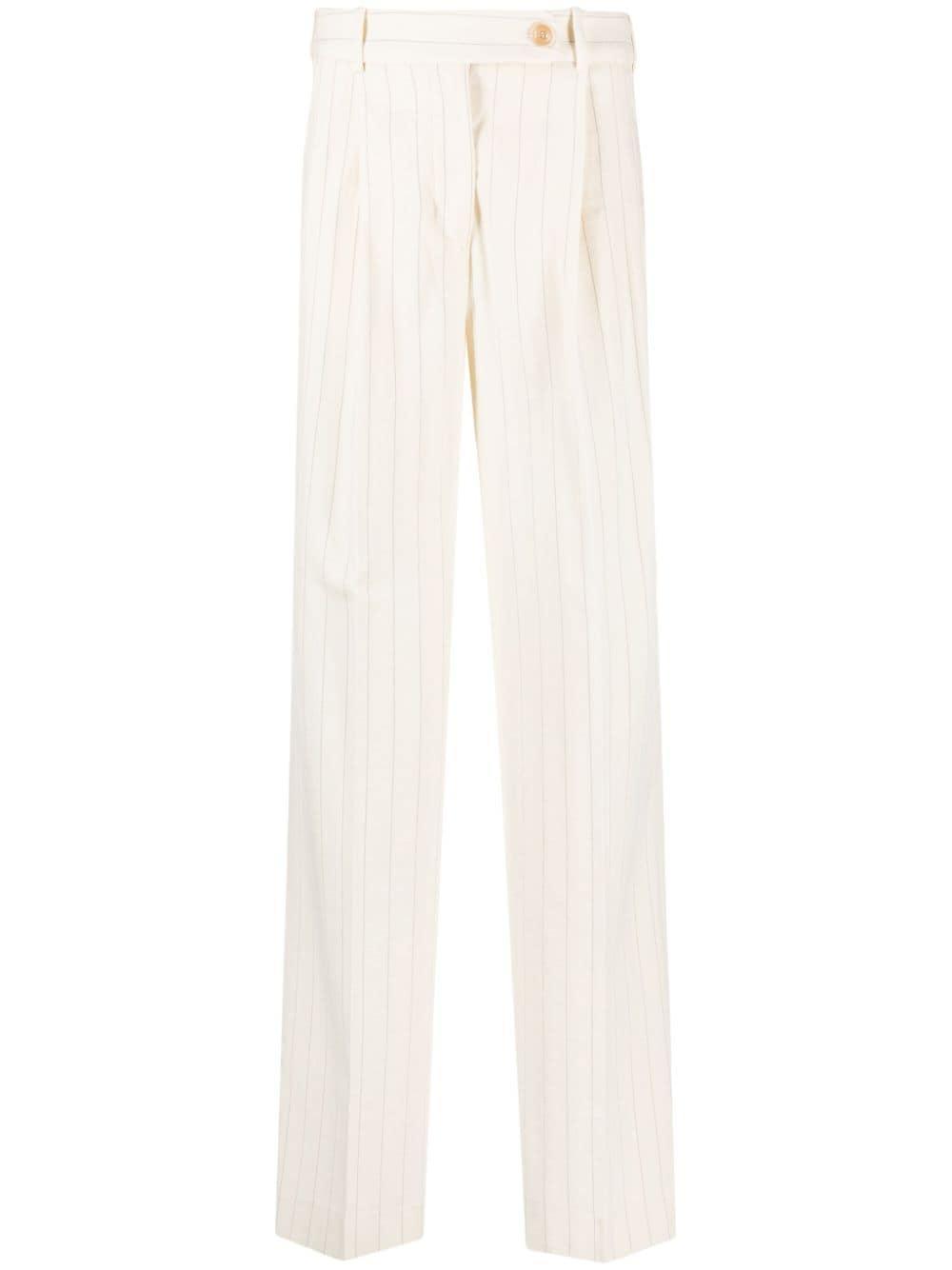 Pinstriped Wool-blend Wide-leg Trousers In Cream Product Image