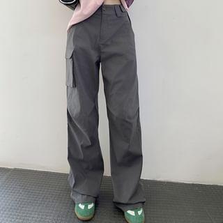 High Rise Plain Wide Leg Cargo Pants product image