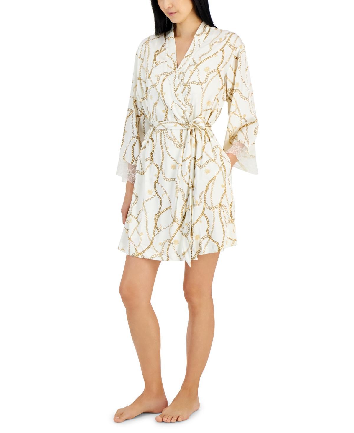 I.n.c. International Concepts Womens Lace-Trim Stretch Satin Robe, Created for Macys Product Image