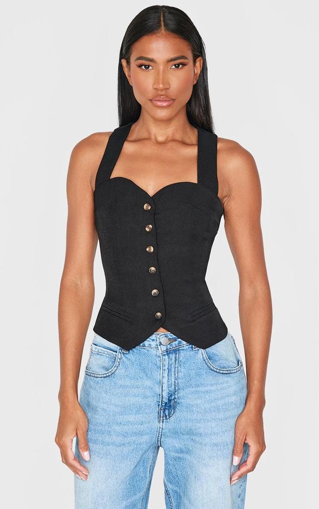 Black Premium Woven Sweetheart Neck Vest Product Image