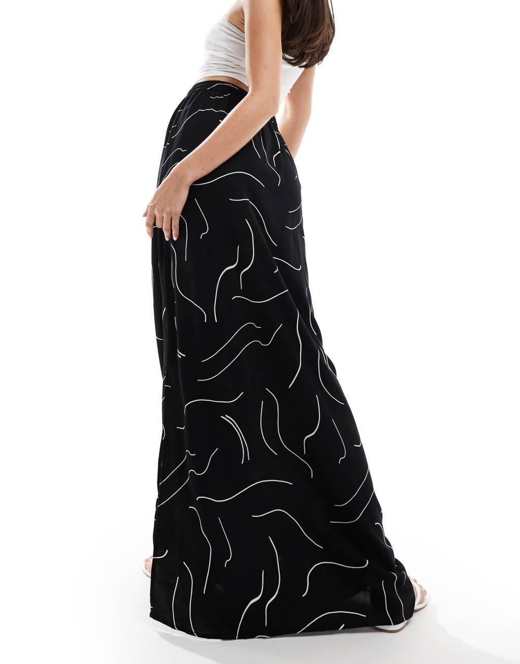 ASOS DESIGN tie waist maxi skirt in black and white linear print Product Image