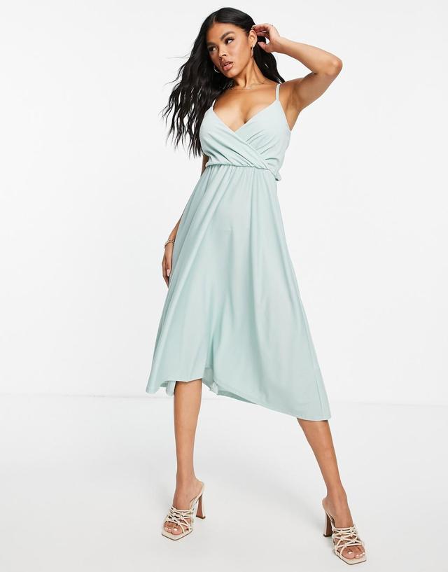 ASOS DESIGN wrap front tie back midi dress in blue Product Image