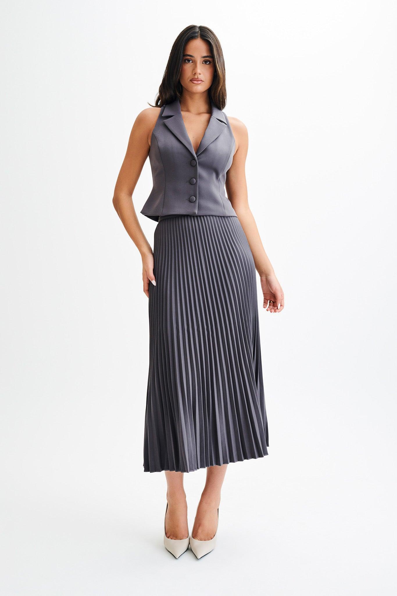 Twyla Pleated Suiting Maxi Skirt - Charcoal Product Image