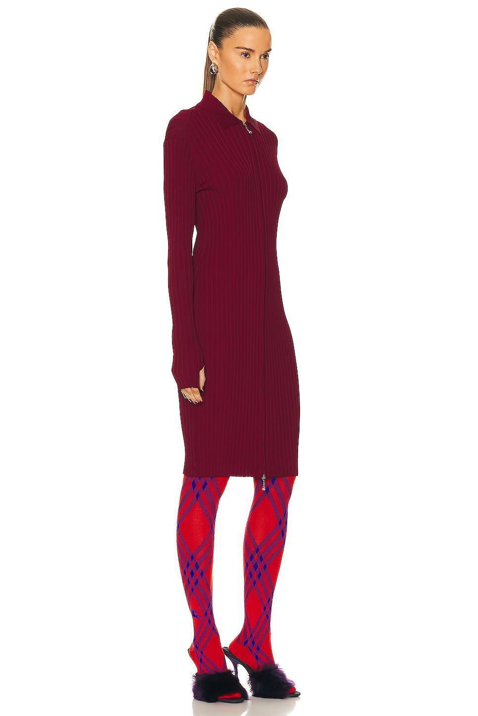 Burberry Ribbed Long Sleeve Dress in Ripple - Burgundy. Size S (also in ). Product Image