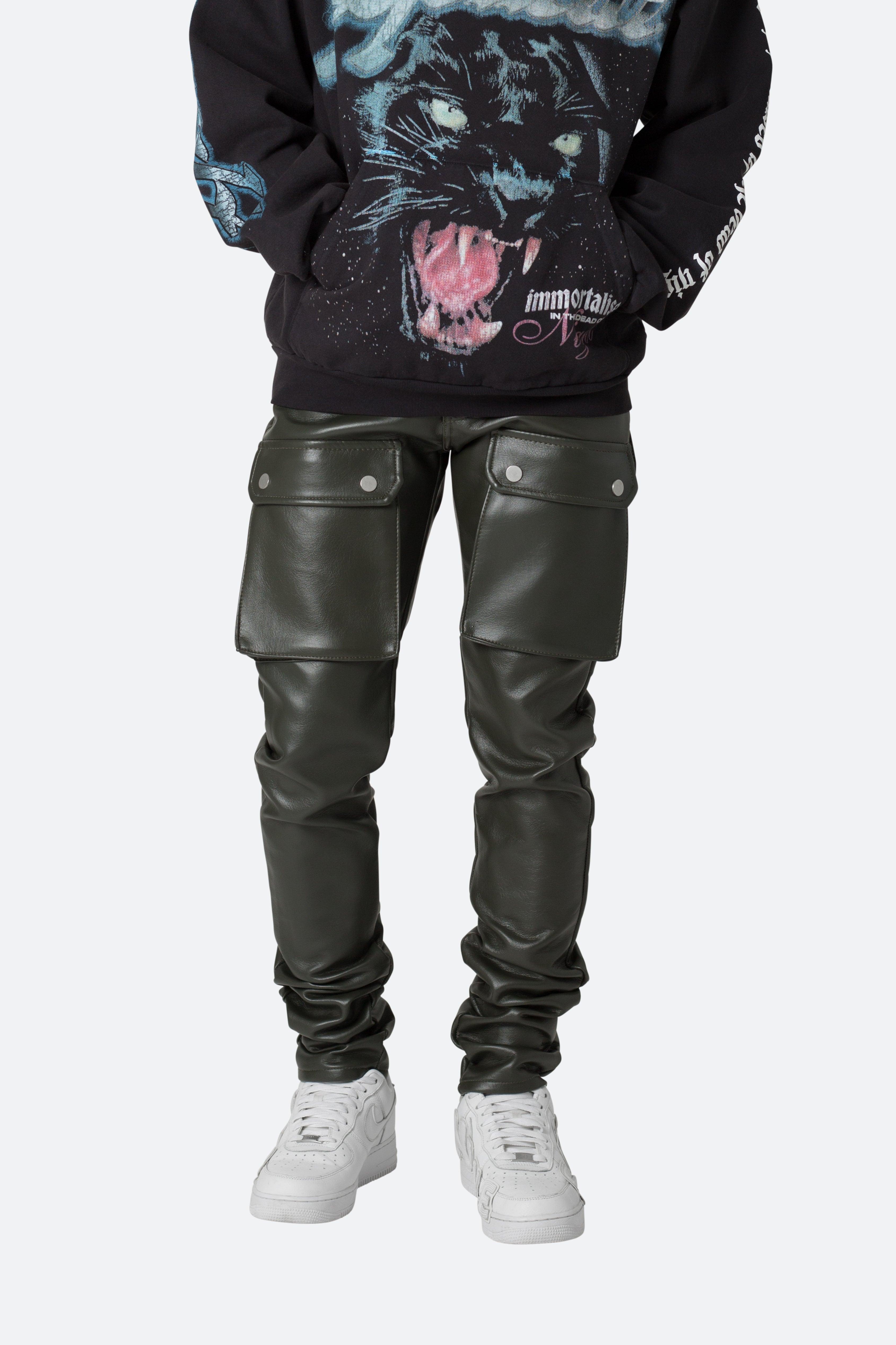 Leather Snap Cargo Pants - Olive Product Image