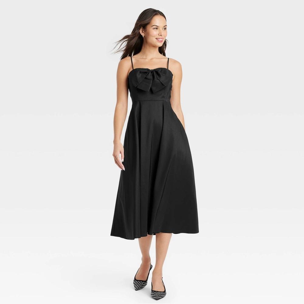 Womens Bow Midi Dress - A New Day Black 8 Product Image