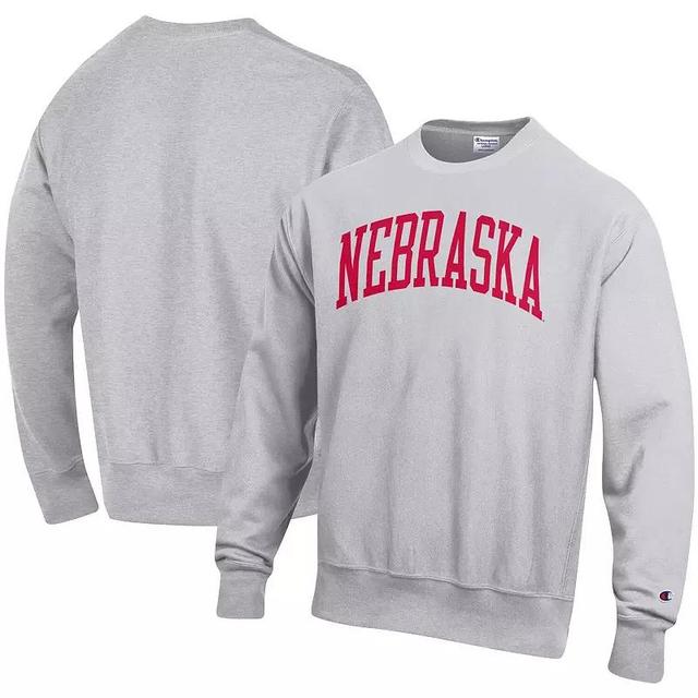 Mens Champion Heathered Gray Nebraska Huskers Big & Tall Reverse Weave Fleece Crewneck Pullover Sweatshirt Product Image