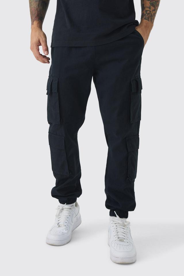 Elasticated Waist Multi Cargo Pocket Slim Fit Sweatpants | boohooMAN USA Product Image