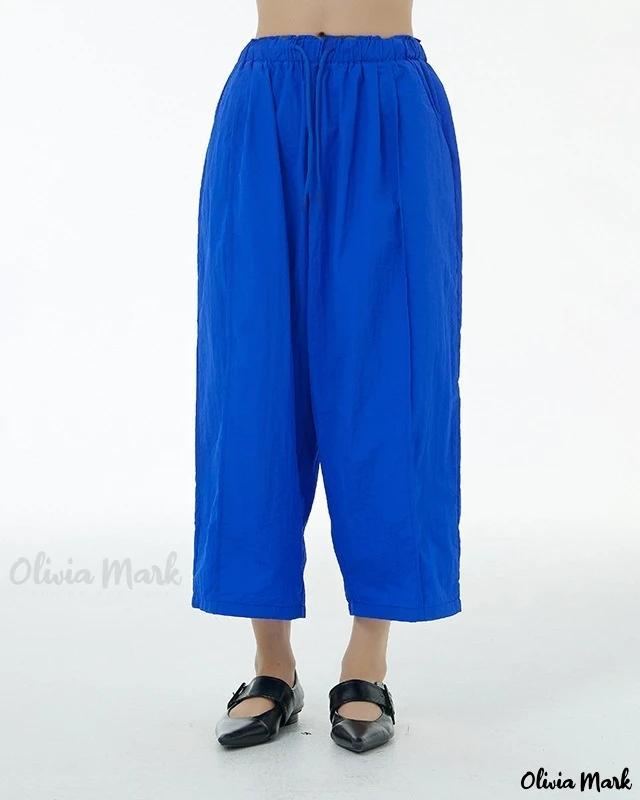 Olivia Mark – Relaxed Fit Wide-Leg Capri Pants – Simple and Stylish Casual Trousers Product Image