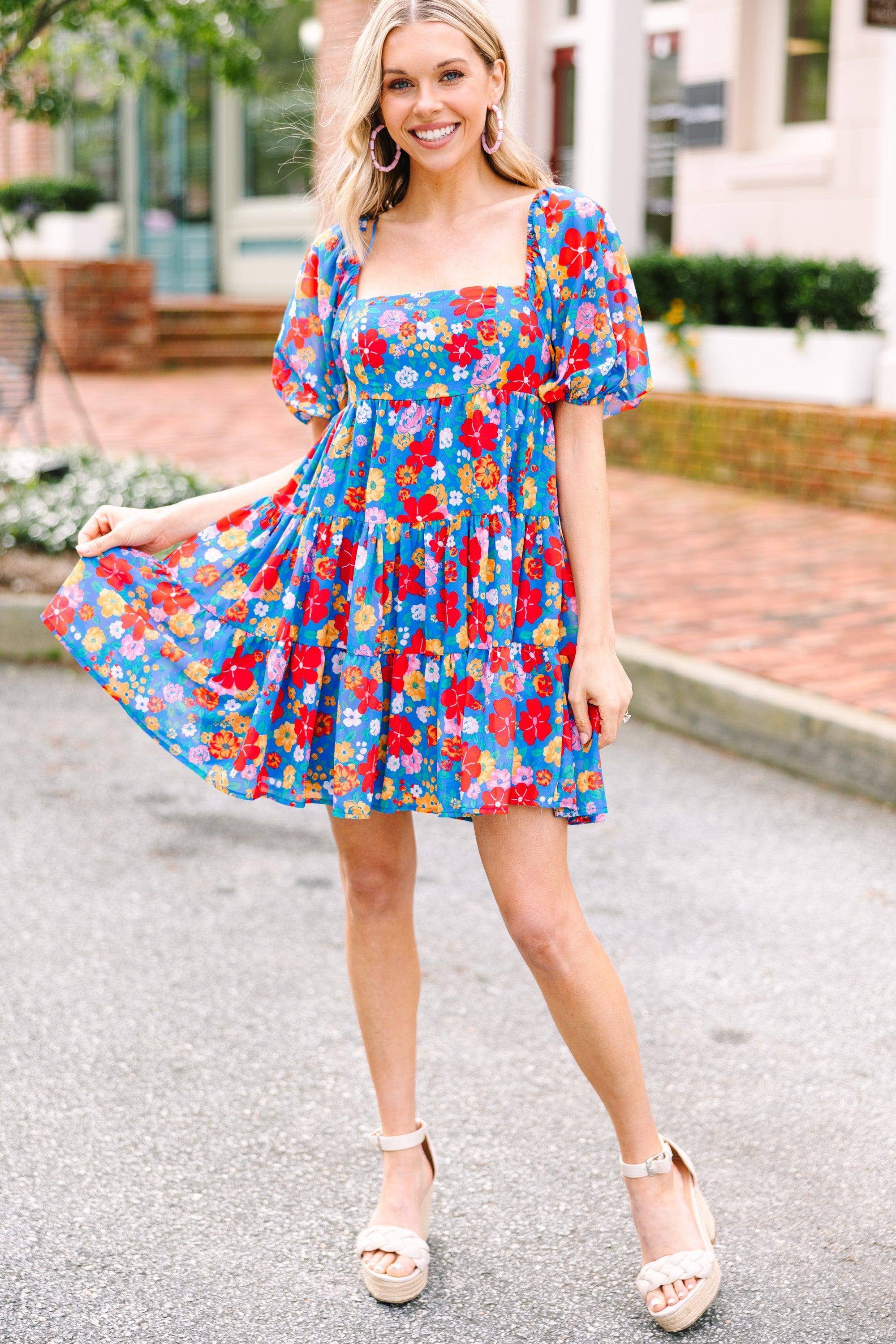 All In A Dream Blue Floral Babydoll Dress Female Product Image