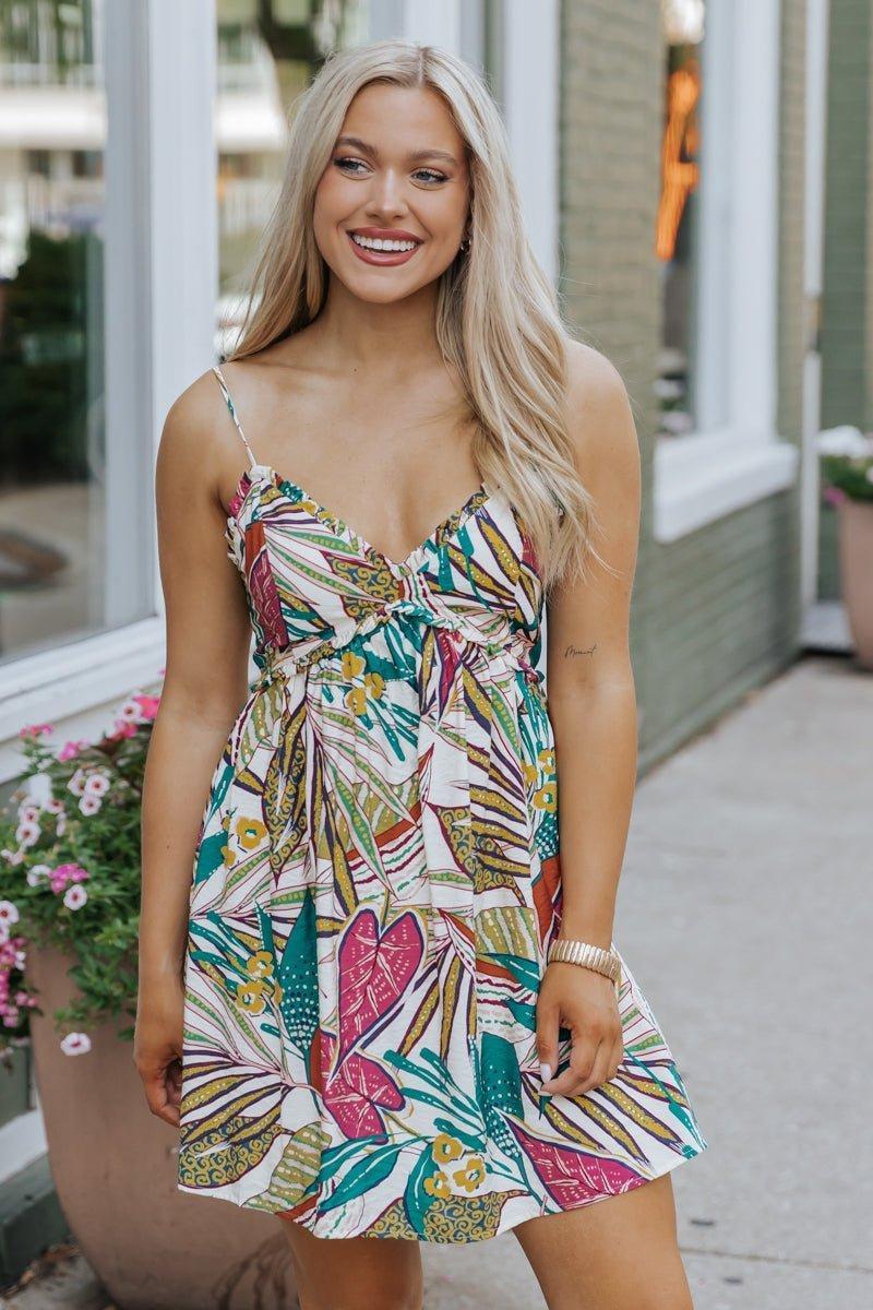 Multi Color Tropical Print Mini Dress - FINAL SALE Product Image