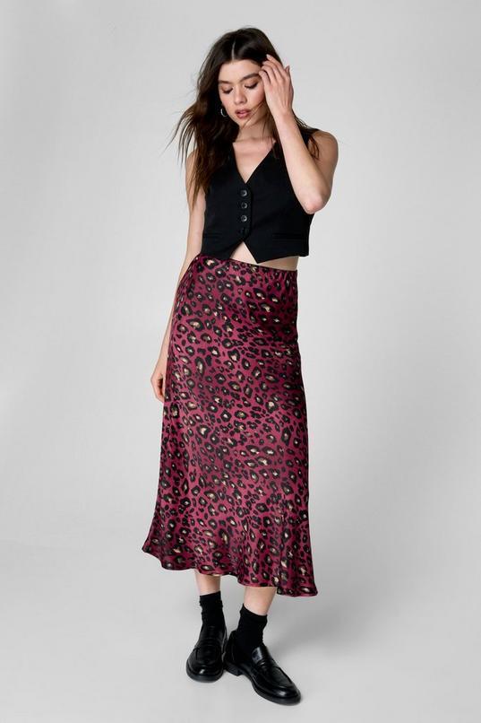 Leopard Satin Maxi Skirt Product Image