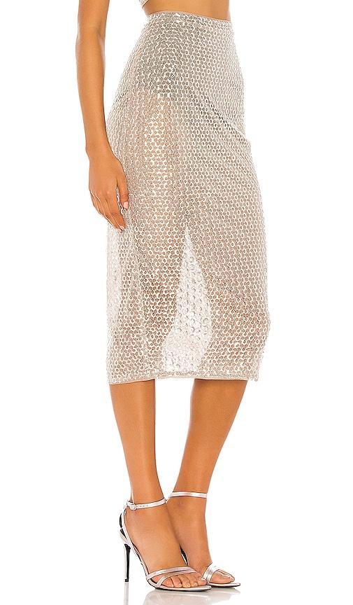 Camila Coelho Beatriz Midi Skirt in Metallic . Product Image