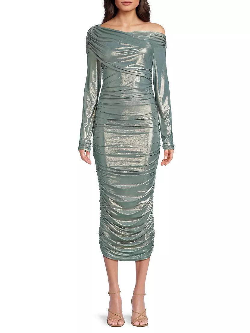 Metallic Ruched Midi-Dress Product Image