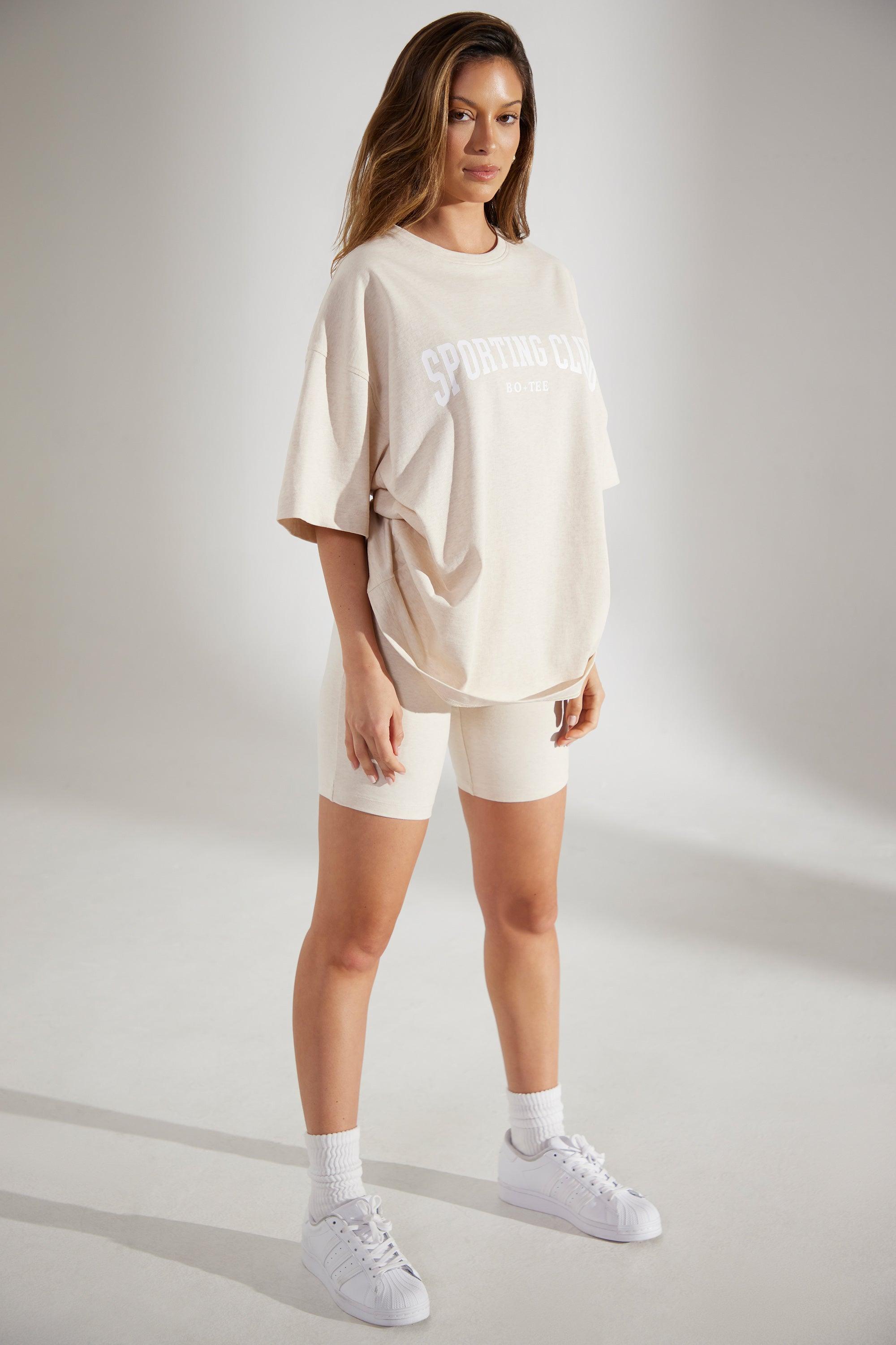 Soft Cotton Biker Shorts in Heather Oat Female Product Image